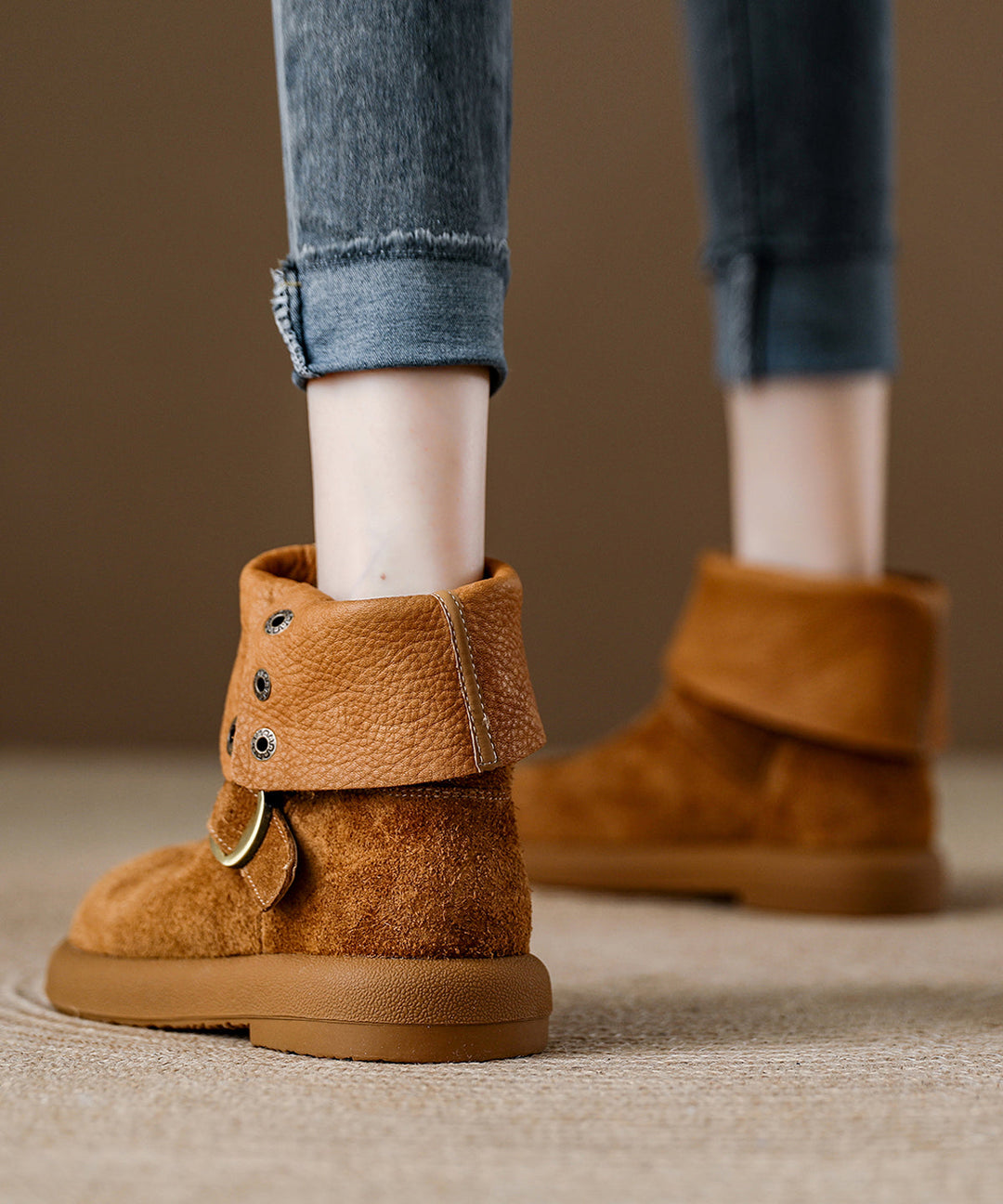 DIY Comfortable Splicing Platform Boots Camel Suede