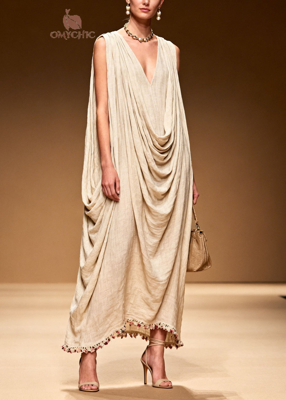 DIY Floral Patchwork Wrinkled Linen Long Dresses Sleeveless