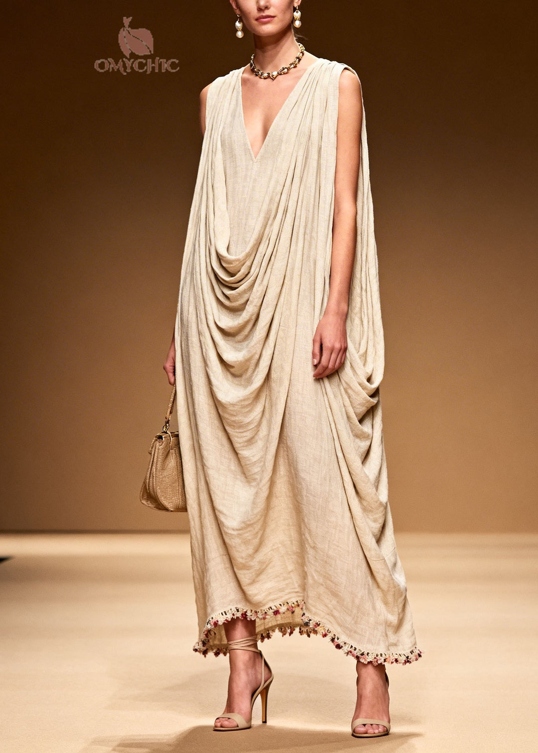 DIY Floral Patchwork Wrinkled Linen Long Dresses Sleeveless