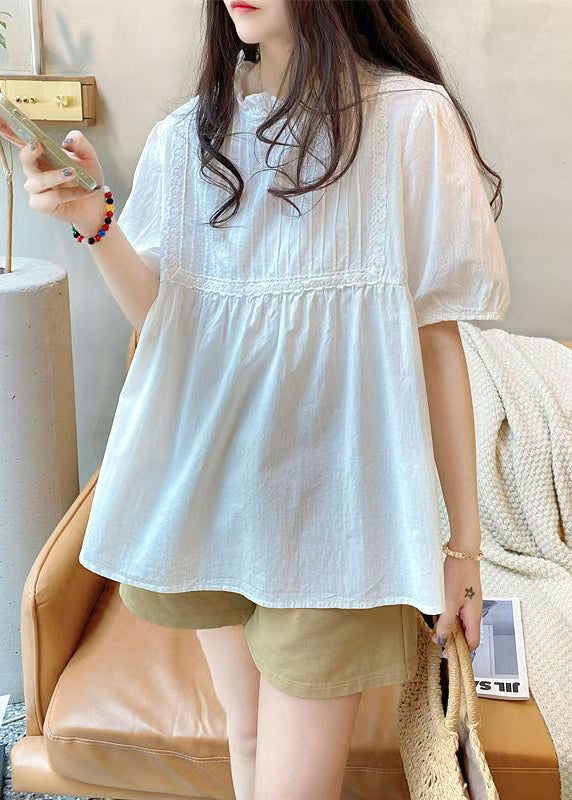 DIY Fruite Green Ruffled Wrinkled Cotton Shirt Top Summer