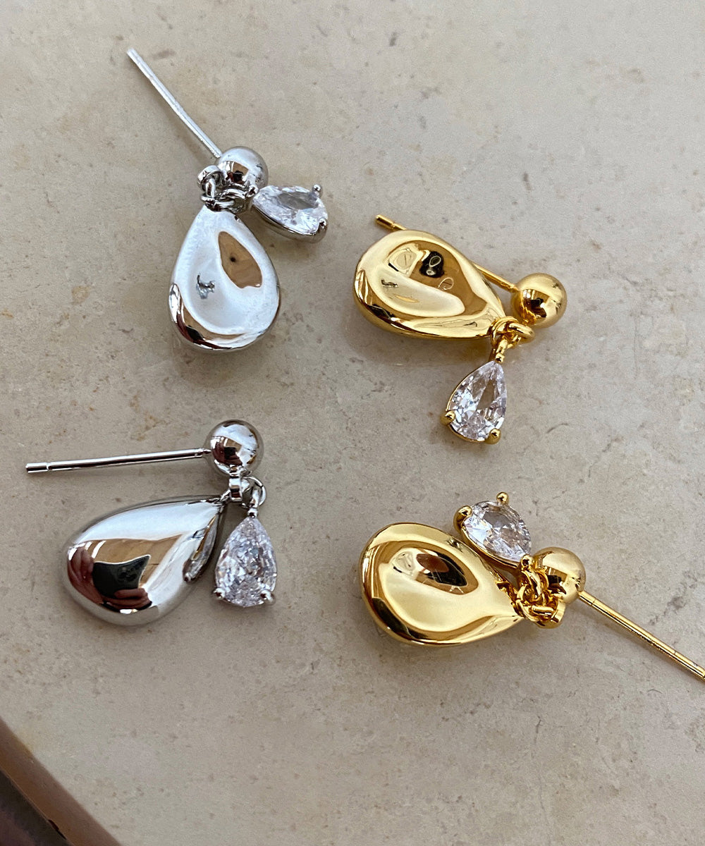 DIY Gold Copper Alloy Zircon Water Droplet Tassel Stud Earrings