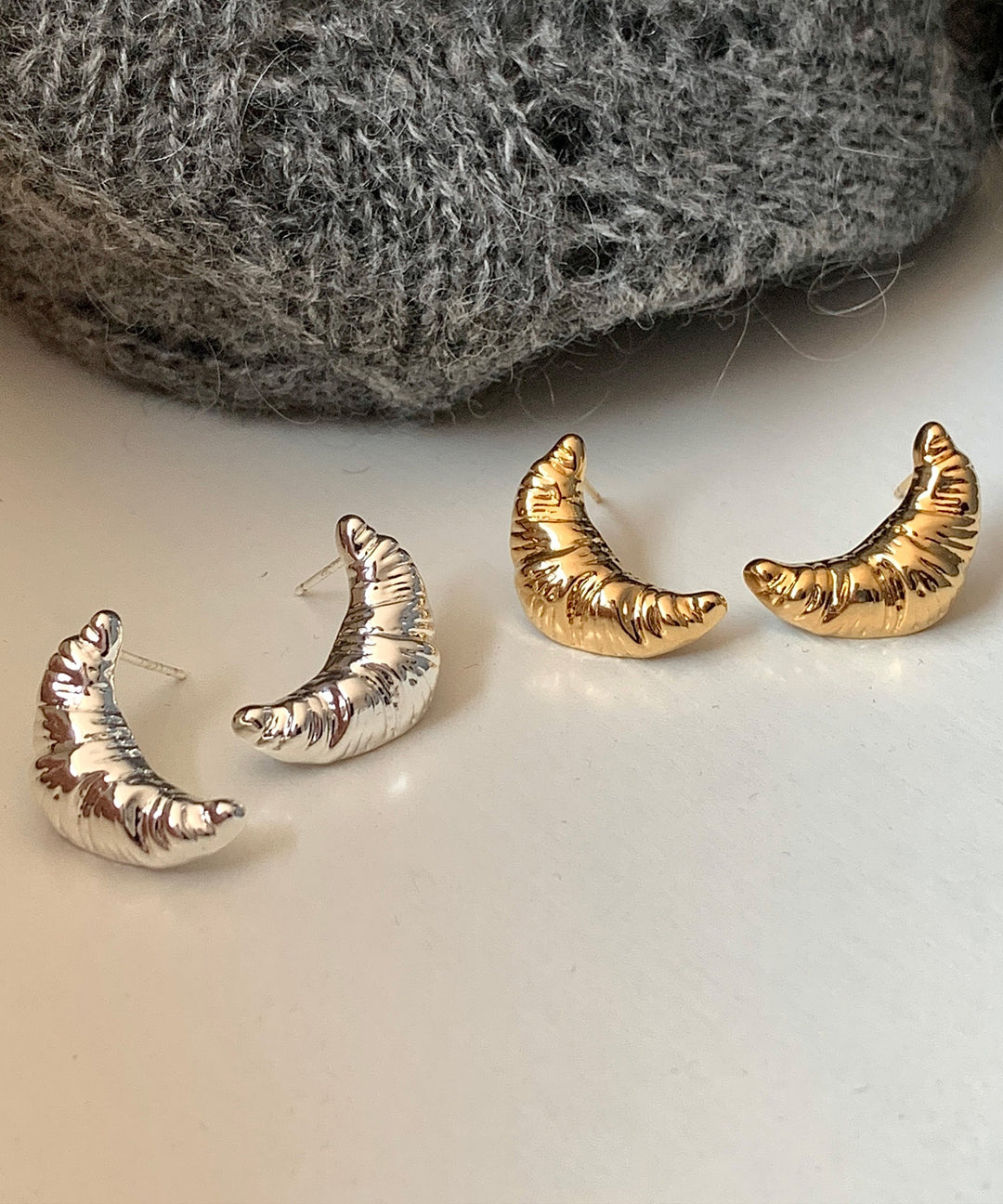 DIY Gold Copper Overgild Croissant Moon Stud Earrings