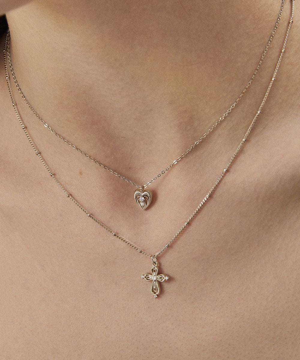 DIY Gold Copper Overgild Double Layered Cross Love Pendant Necklace