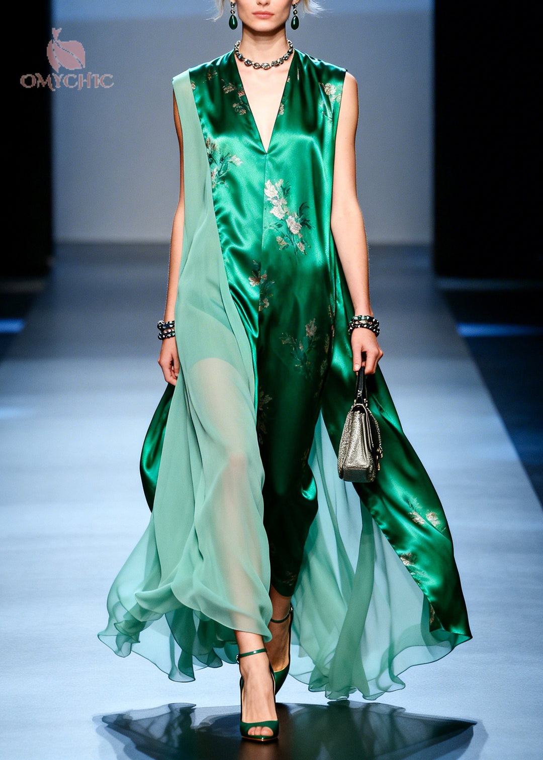 DIY Green Asymmetrical Patchwork Chiffon Holiday Dress Sleeveless