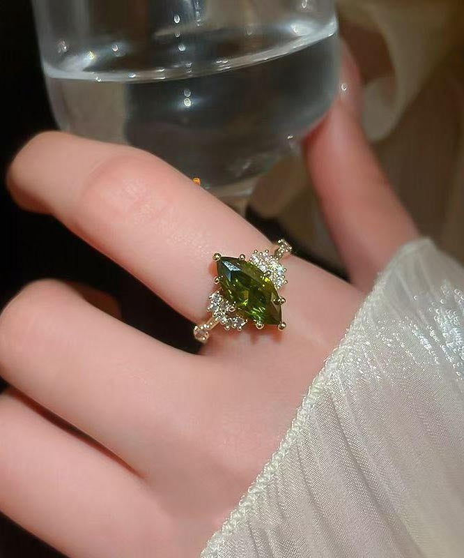 DIY Green Copper Alloy Zircon Open Rings