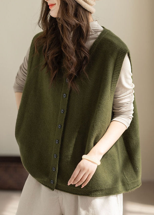 DIY Green Oversized Button Knit Vests Winter