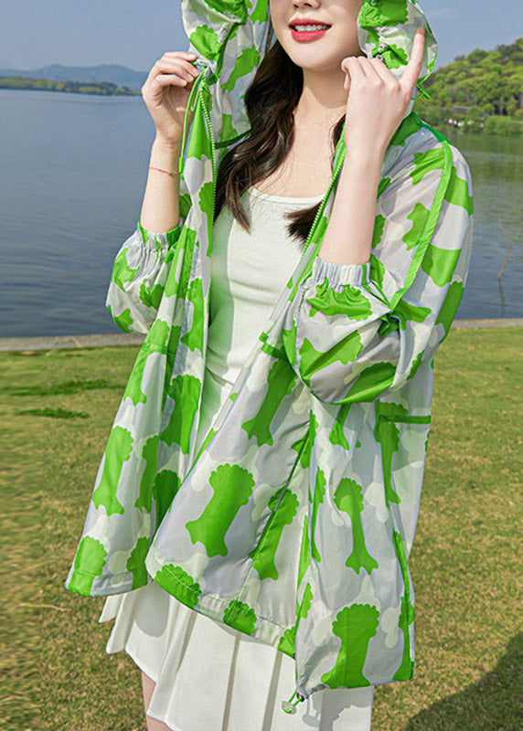 DIY Green Print Hooded UPF 50+ Coat Jacket Spring