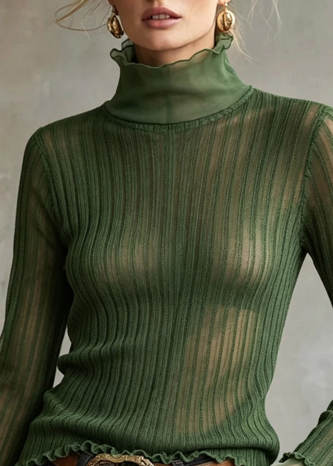 DIY Green Turtleneck Knit Top Tulle Patchwork Fall
