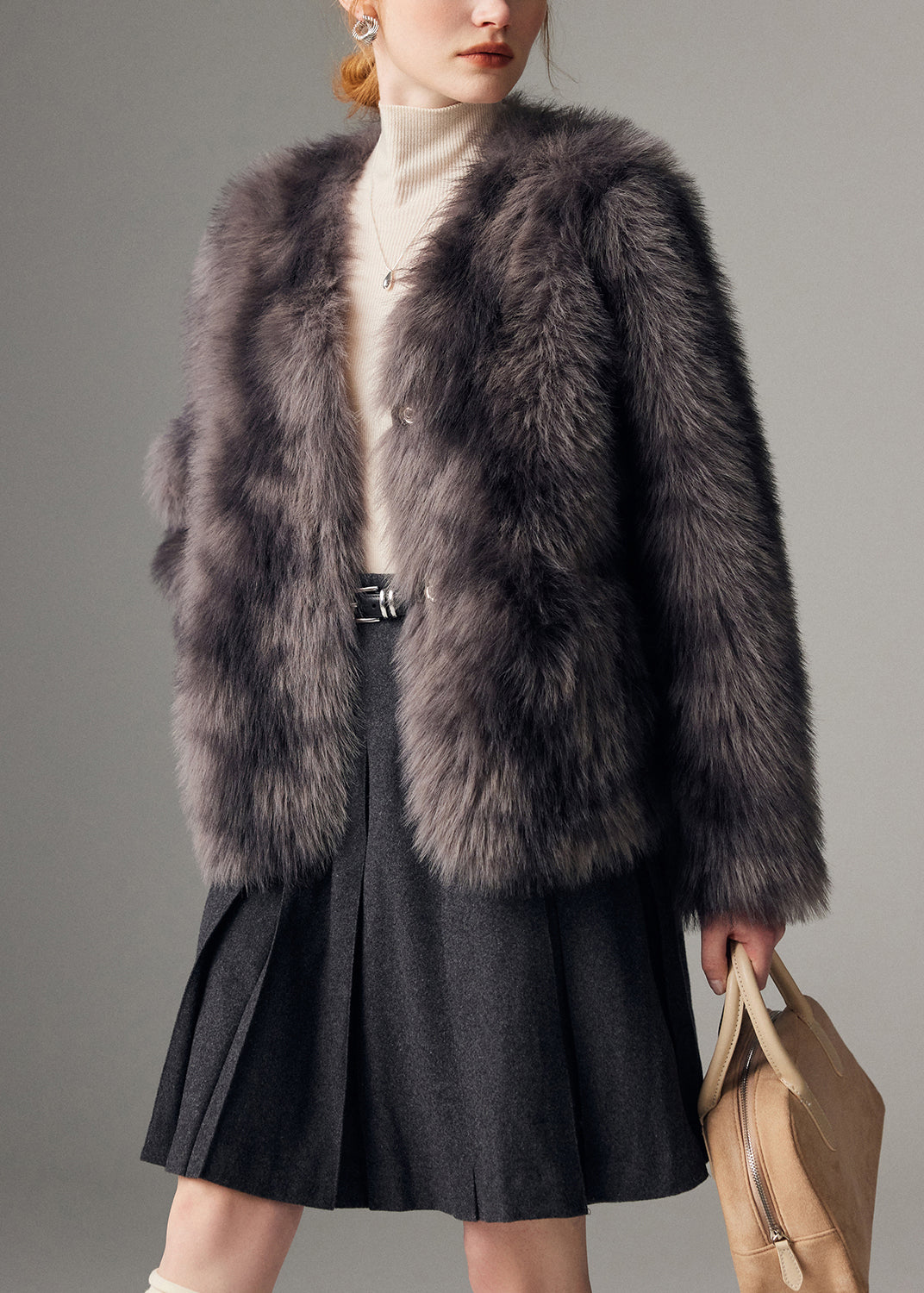 DIY Grey Oversized Tie Dye Faux Fox Fur Coats Winter