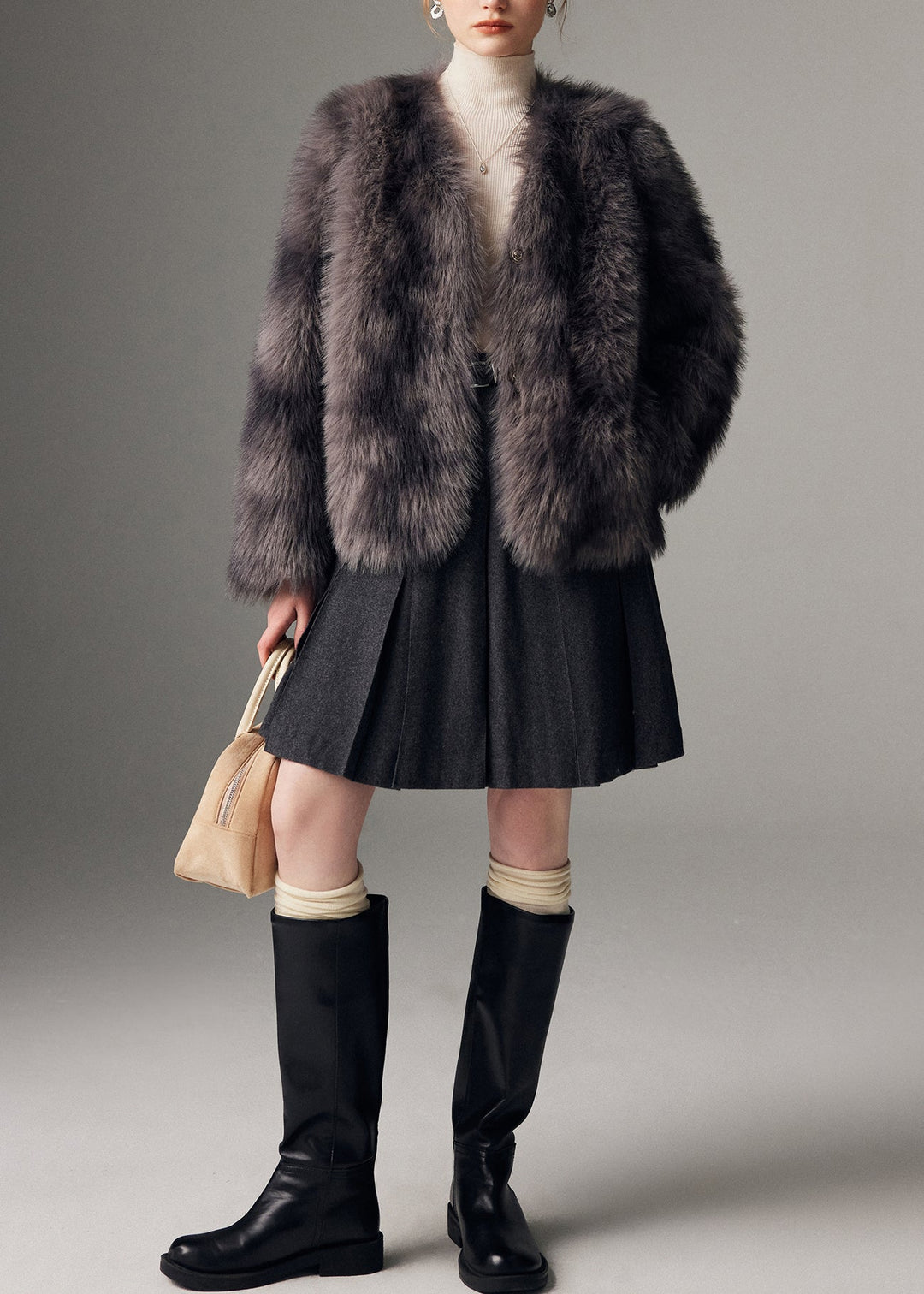 DIY Grey Oversized Tie Dye Faux Fox Fur Coats Winter