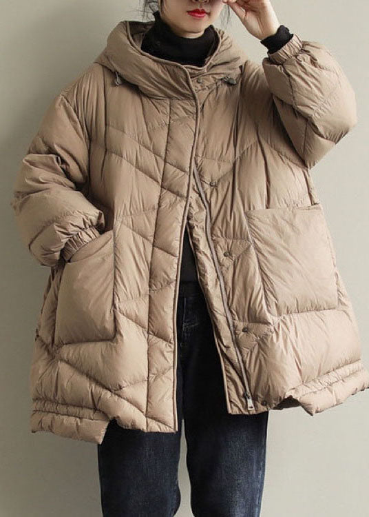DIY Khaki Hooded Pockets Winter Duck Down Coat