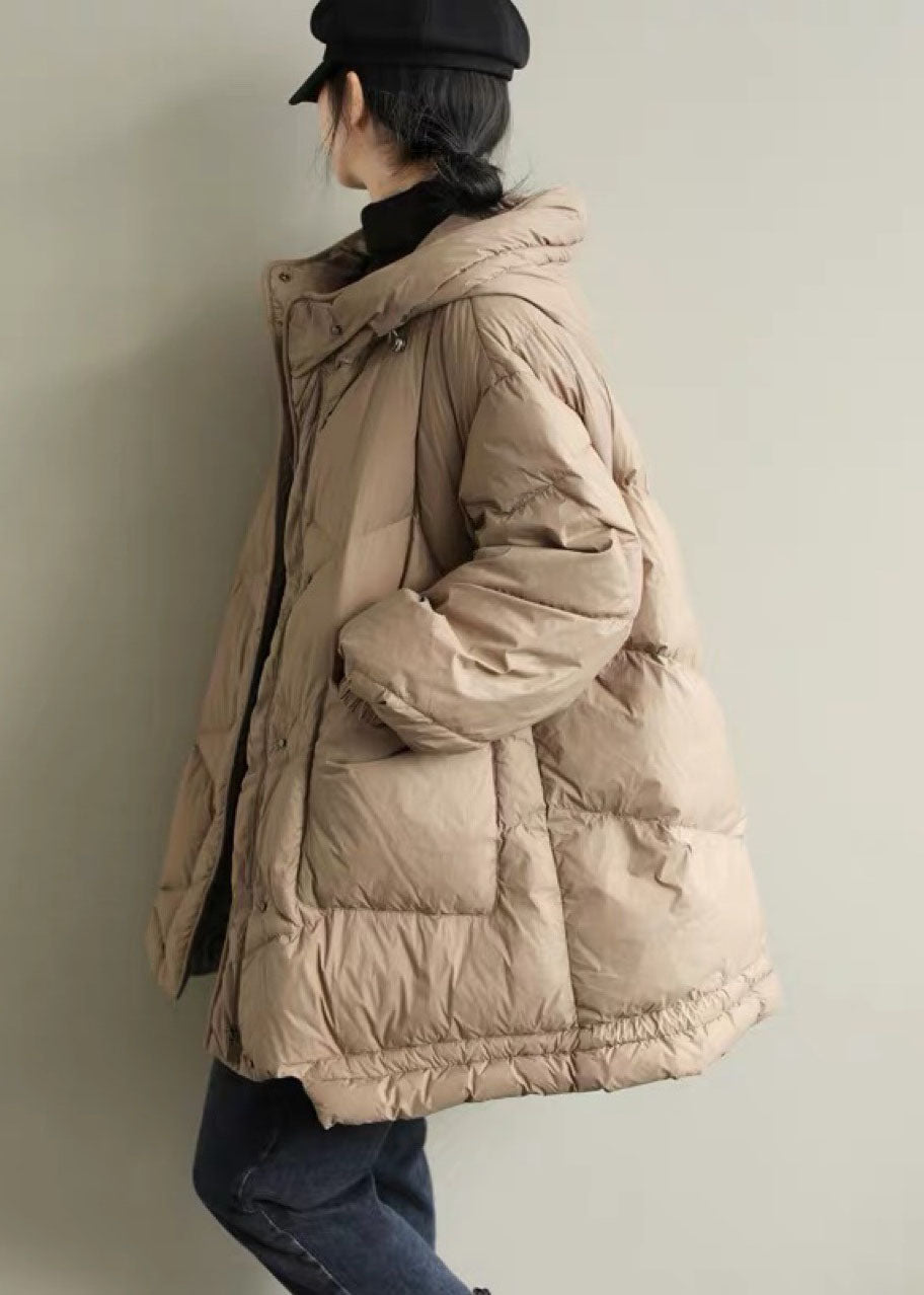 DIY Khaki Hooded Pockets Winter Duck Down Coat