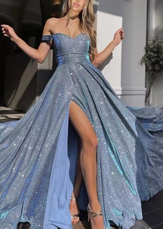 DIY Lavender Sequins Exra Large Hem Strapless Dress