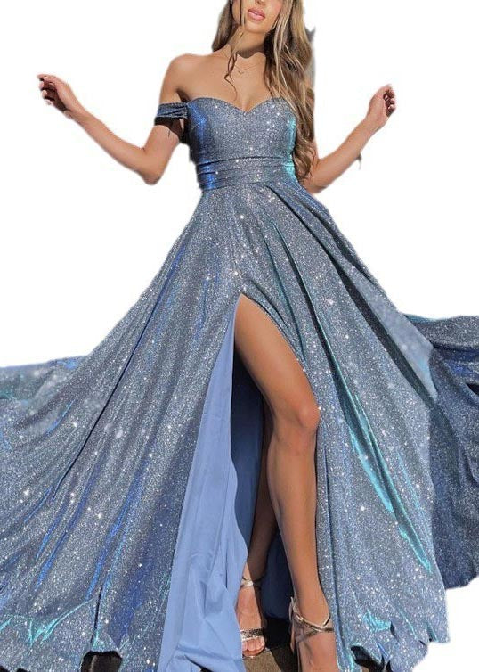 DIY Lavender Sequins Exra Large Hem Strapless Dress