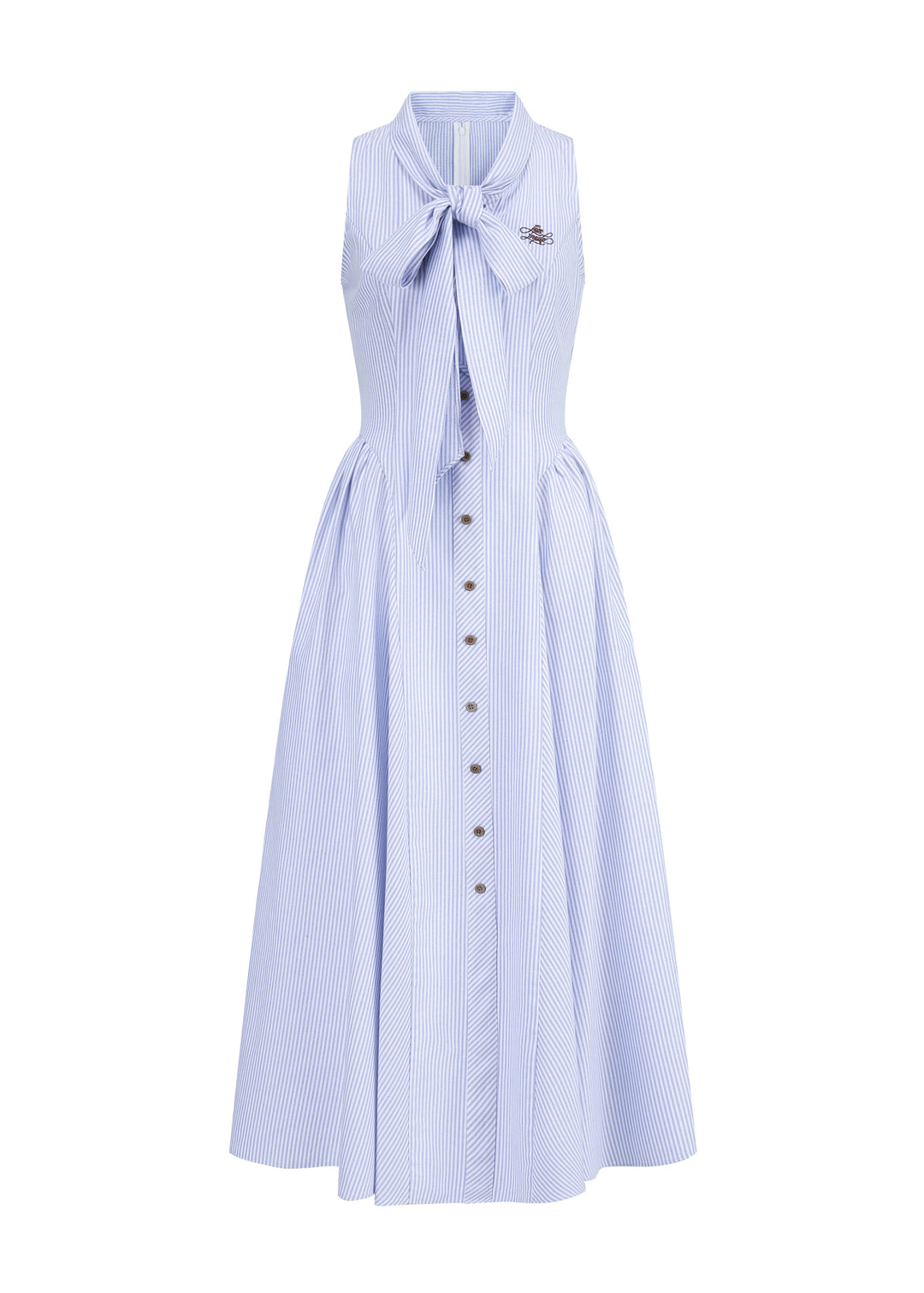 DIY Light Blue Striped Bow Cotton Long Dress Sleeveless