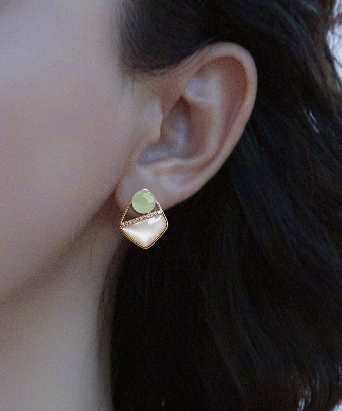 DIY Light Green Sterling Silver Overgild Zircon Gem Stone Stud Earrings