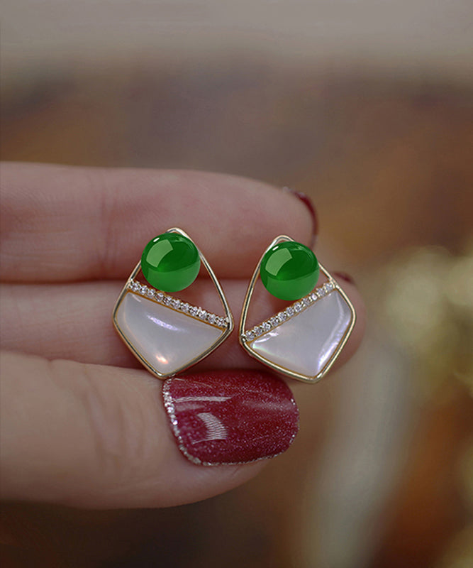 DIY Light Green Sterling Silver Overgild Zircon Gem Stone Stud Earrings