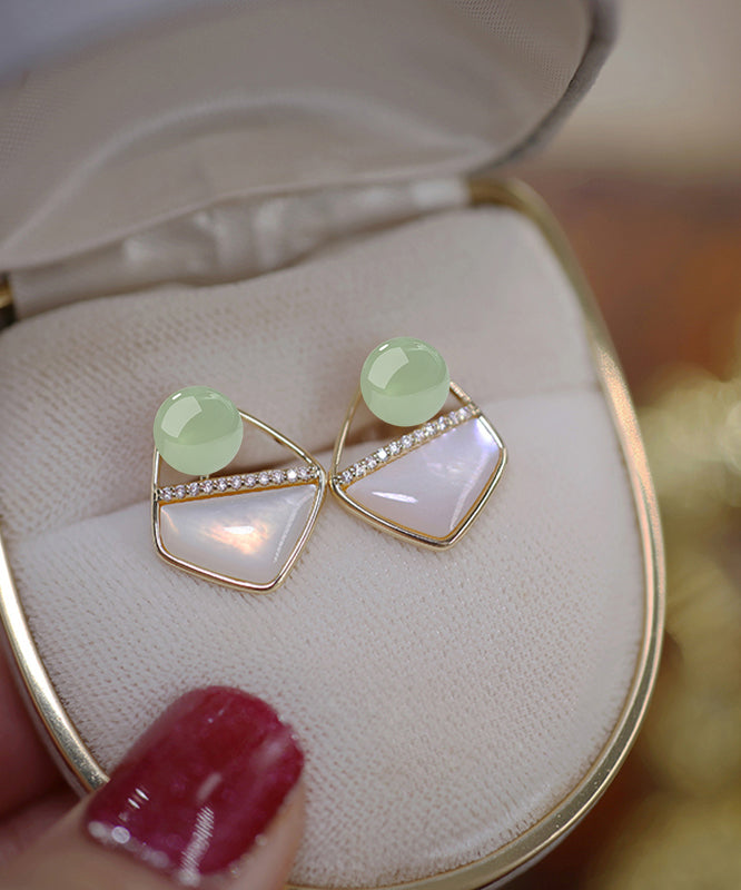 DIY Light Green Sterling Silver Overgild Zircon Gem Stone Stud Earrings