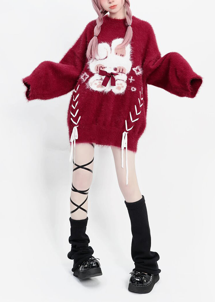 DIY Mulberry Oversized Cute Rabbit Faux Mink Hair Knit Sweater Winter