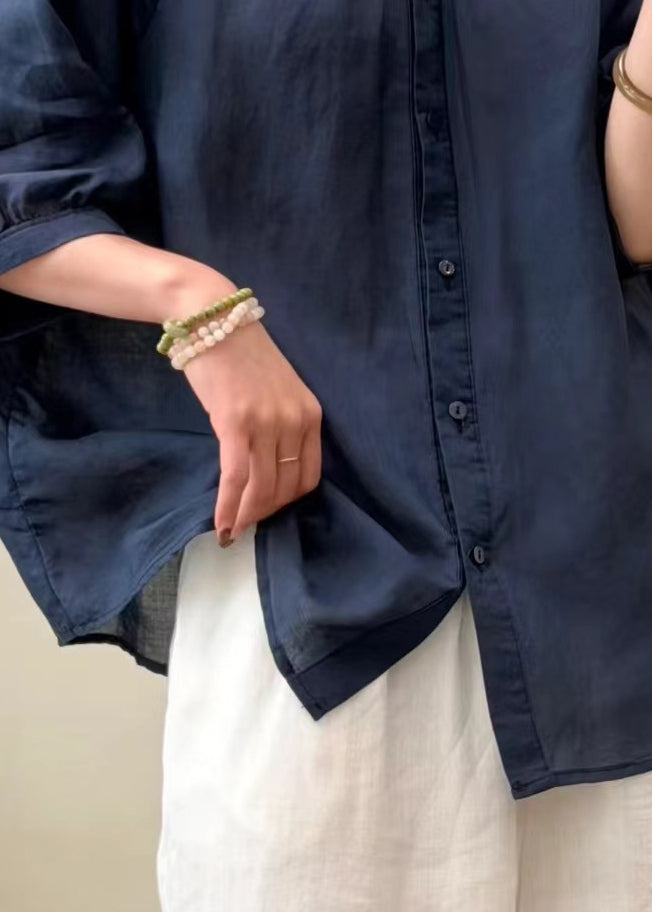 DIY Navy Oversized Wrinkled Linen Shirt Top Summer