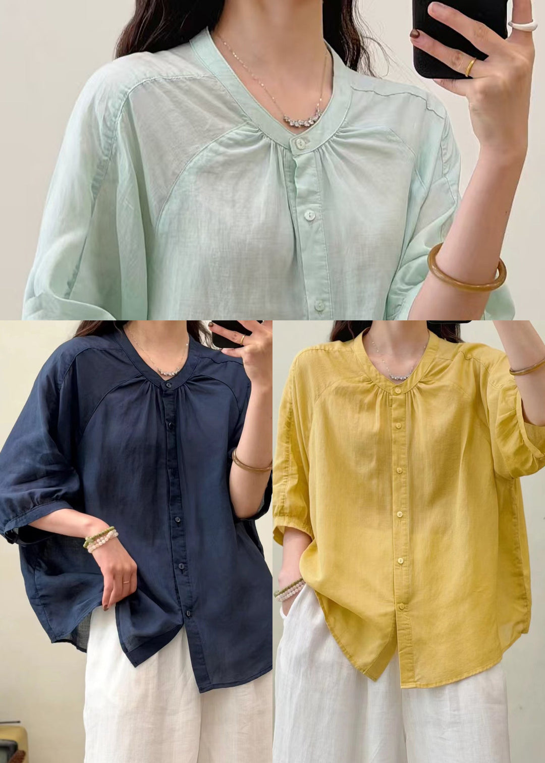 DIY Navy Oversized Wrinkled Linen Shirt Top Summer