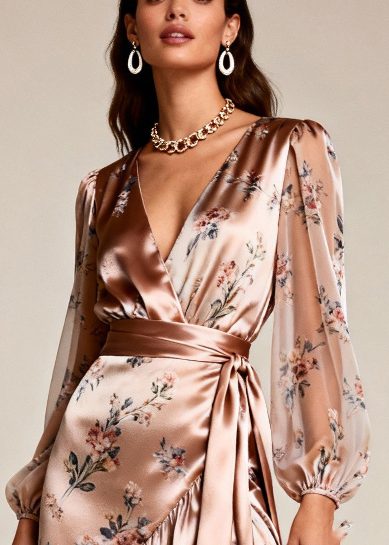 DIY Nude Asymmetrical Print Silk Vacation Dresses Summer