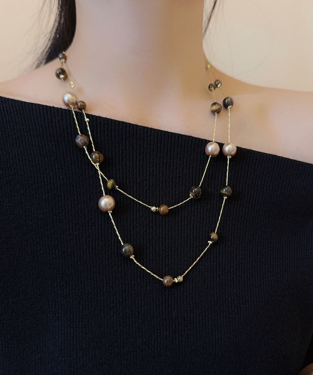 DIY Picture 1 Alloy Tiger's Eye Beading Gratuated Bead Necklace