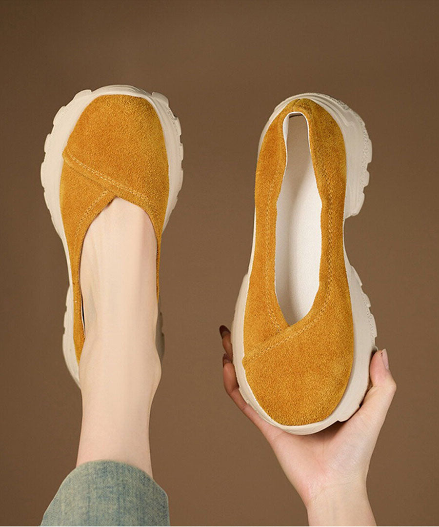 DIY Platform Flat Shoes Yellow Sheepskin