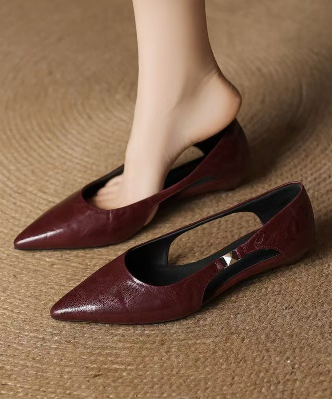 DIY Pointed Toe Flats Red Hollow Out Faux Leather