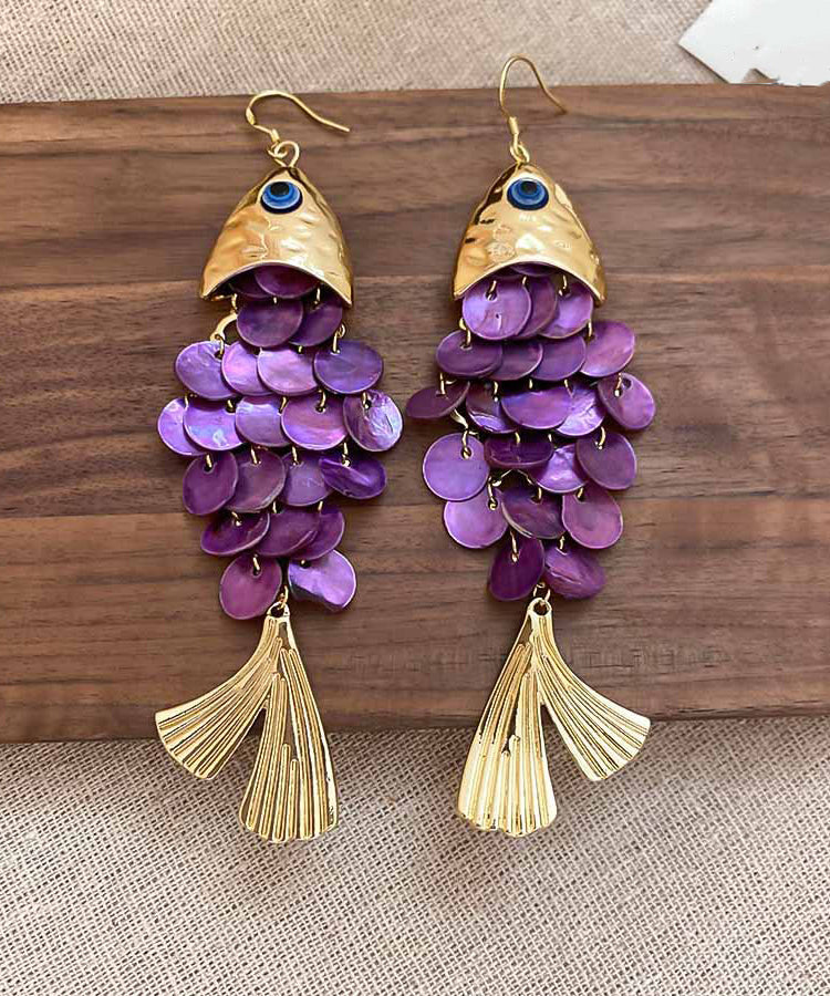DIY Purple Alloy Shell Sequins Tassel Drop Earrings