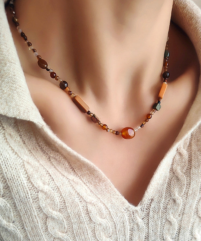 DIY Rainbow Stainless Steel Agate Natural Stone Beading Lariat Necklace