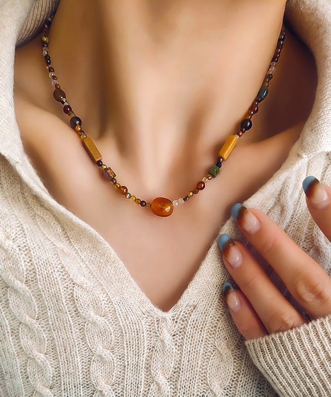 DIY Rainbow Stainless Steel Agate Natural Stone Beading Lariat Necklace