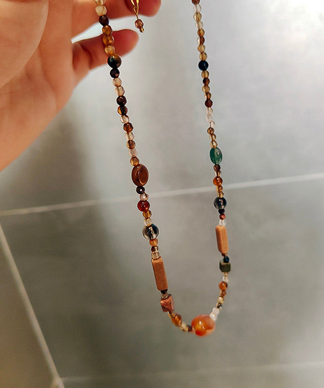 DIY Rainbow Stainless Steel Agate Natural Stone Beading Lariat Necklace