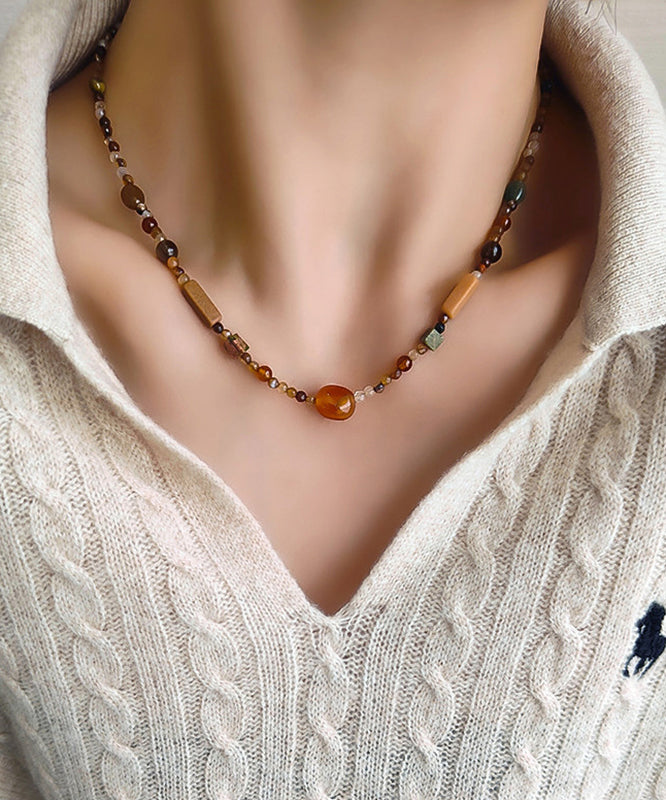 DIY Rainbow Stainless Steel Agate Natural Stone Beading Lariat Necklace