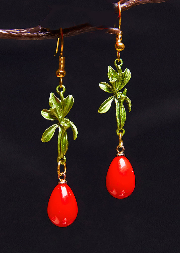 DIY Red Droplet Shape Coral Drop Earrings - Omychic