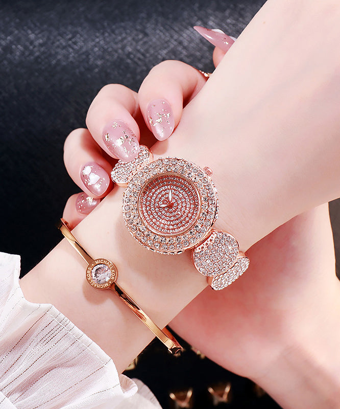 DIY Rose Stainless Steel Zircon Mineral Glas Watches
