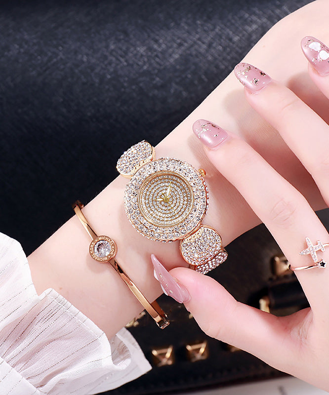 DIY Rose Stainless Steel Zircon Mineral Glas Watches