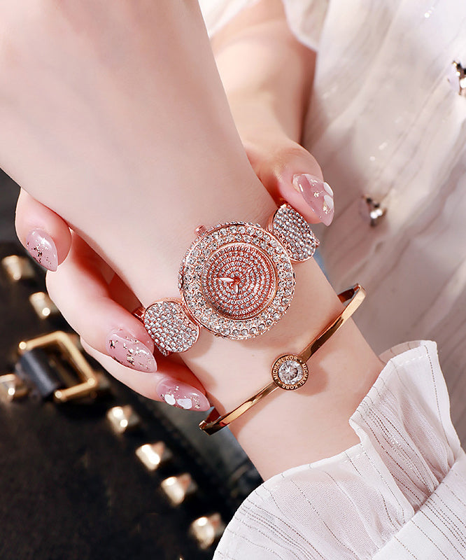 DIY Rose Stainless Steel Zircon Mineral Glas Watches