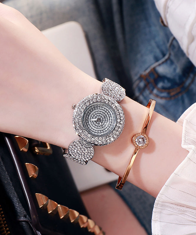 DIY Rose Stainless Steel Zircon Mineral Glas Watches
