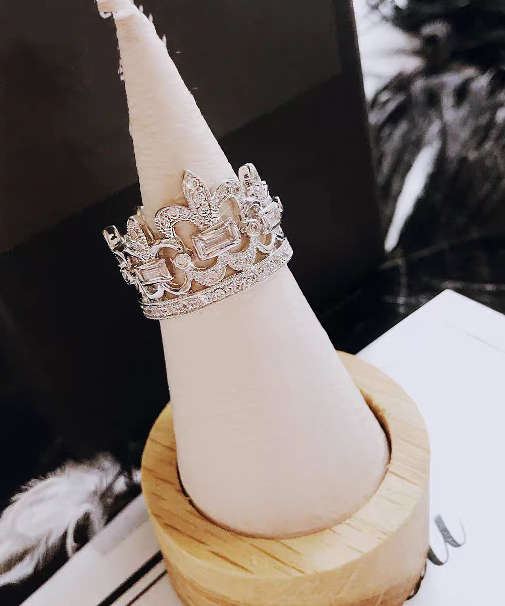 DIY Silk Alloy Zircon Hollow Out Crown Rings - Omychic