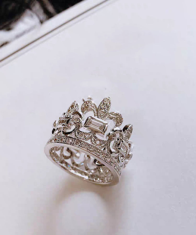 DIY Silk Alloy Zircon Hollow Out Crown Rings - Omychic