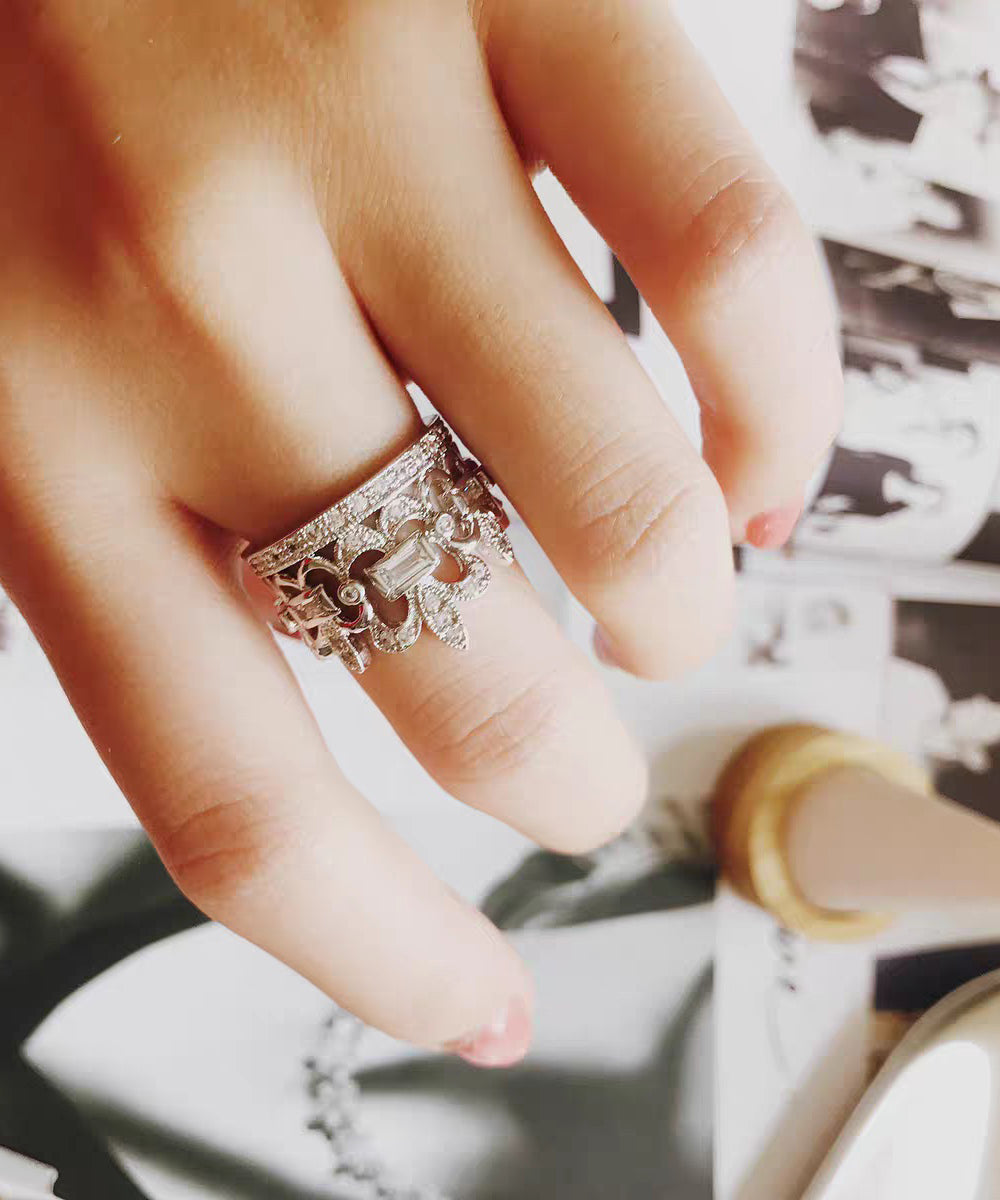 DIY Silk Alloy Zircon Hollow Out Crown Rings - Omychic