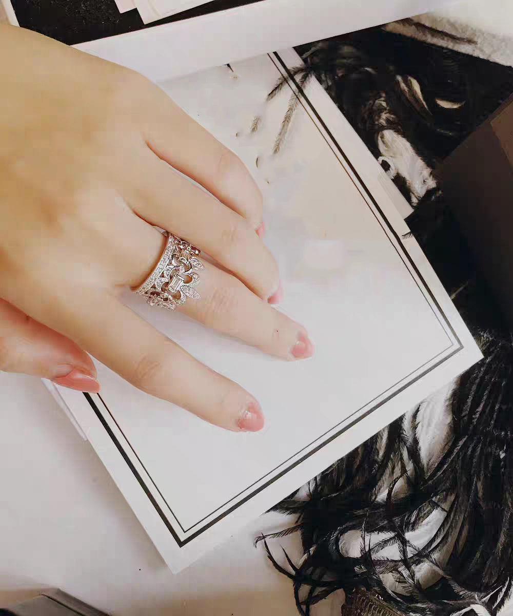 DIY Silk Alloy Zircon Hollow Out Crown Rings - Omychic