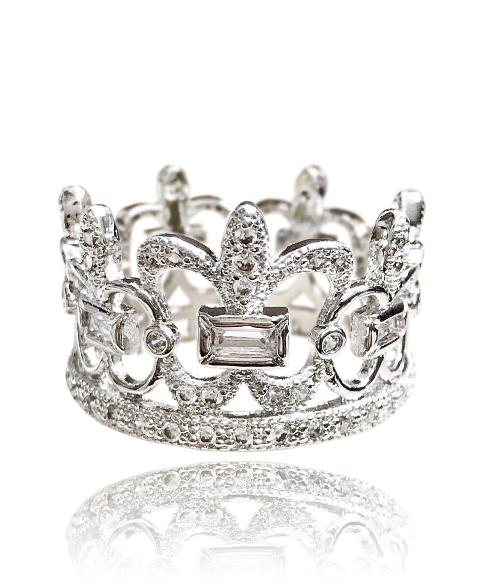 DIY Silk Alloy Zircon Hollow Out Crown Rings - Omychic