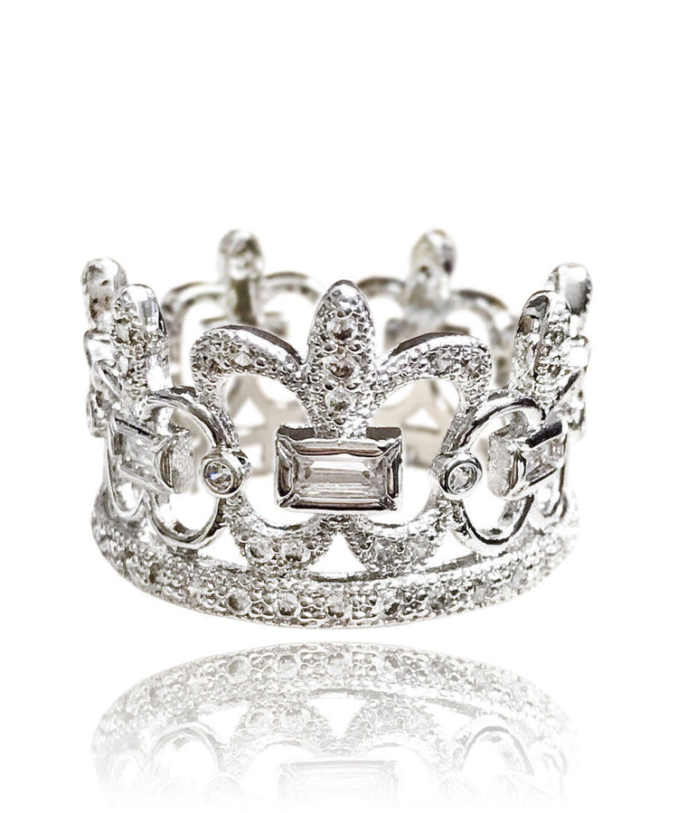 DIY Silk Alloy Zircon Hollow Out Crown Rings - Omychic