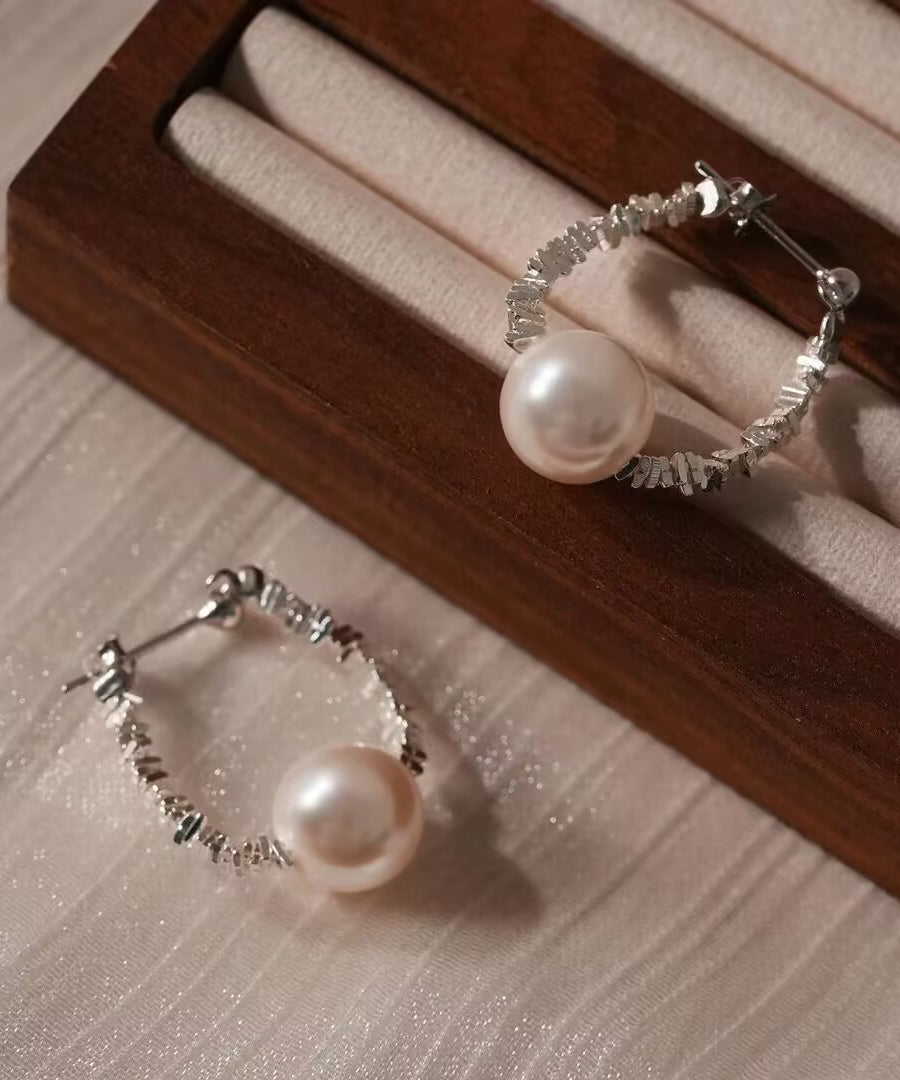 DIY Silk Copper Broken Silver Pearl Hoop Earrings