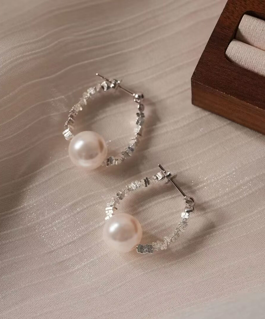 DIY Silk Copper Broken Silver Pearl Hoop Earrings
