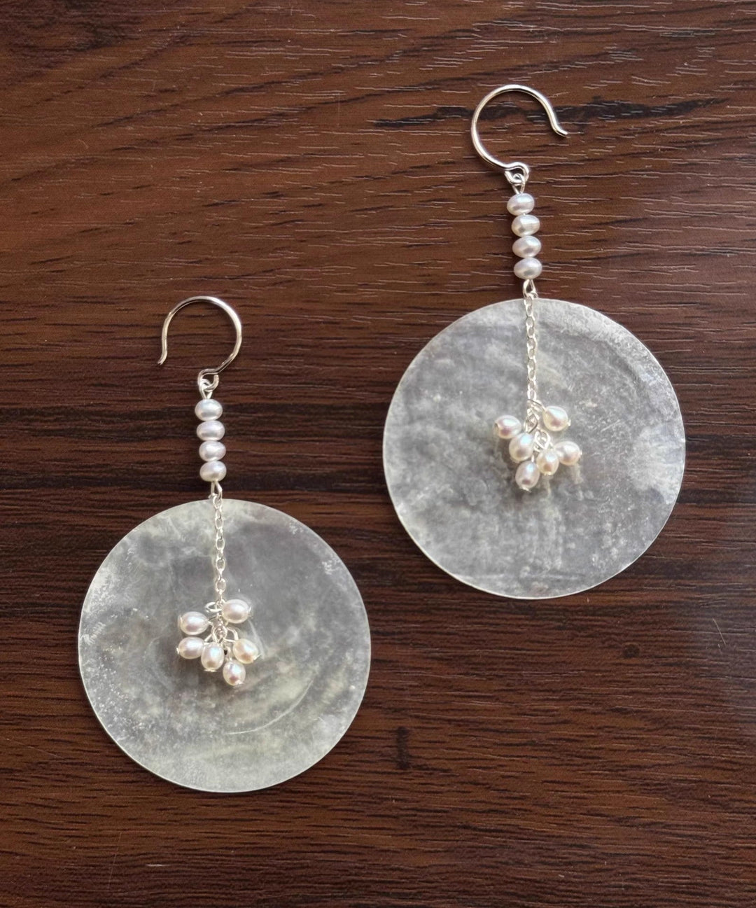 DIY Silk Copper Pearl Shell Discs Drop Earrings