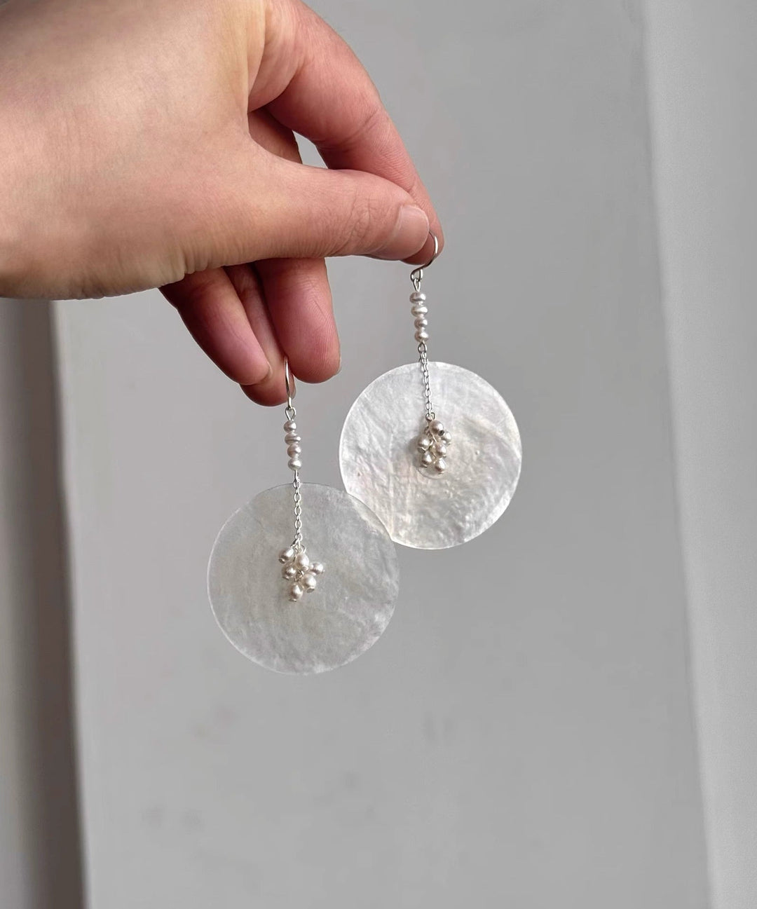DIY Silk Copper Pearl Shell Discs Drop Earrings