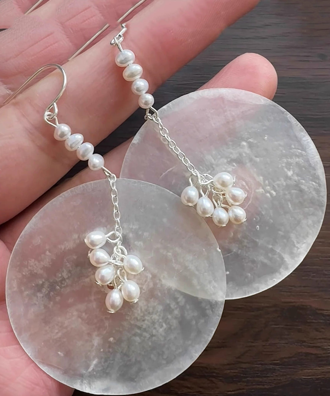 DIY Silk Copper Pearl Shell Discs Drop Earrings